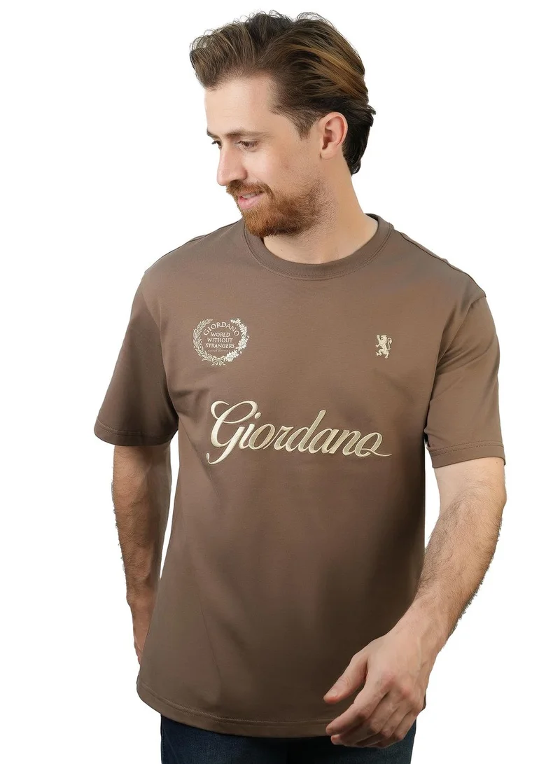 جيوردانو تيشيرت قطني مريح مطبوع بياقة دائرية للرجال